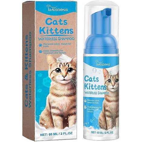 Shampoing sec pour chat sans rinçage, mousse nettoyante sans eau pour chiens et chats, éliminateur d'odeurs (1/4)