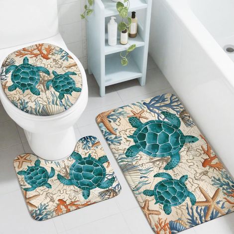 Ensemble Tapis de Bain 3 Pièces, Tortue De Mer (1/5)
