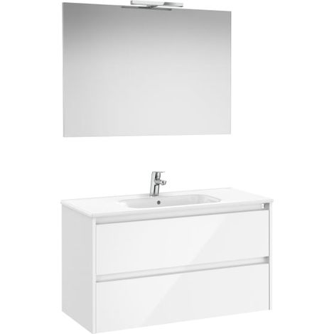 MUEBLE LAVABO 1000MM TENET 2 CAJONES + ESPEJO Y APLIQUE LED BLANCO BRILLO