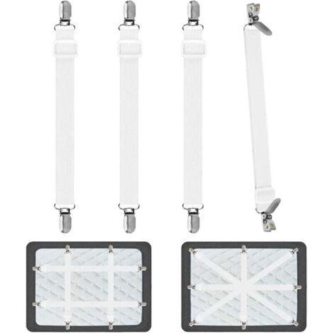 Tendeur Drap Housse pour Linge de Lit 4 Pièces, Réglable Sangles Draps Élastique Sangle de Maintien Ajustable pour Lit ou Canapé d'angle, Matelas, Fauteuil Sièges Coussin (Blanc) (1/4)