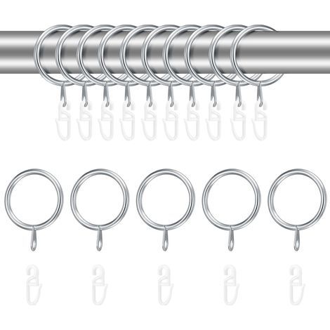 48 Pièces Argent Anneaux de Rideaux en Métal et Crochets de Rideau en Plastique, Anneaux de Suspension de Rideau 30 mm Diamètre Intérieur pour Suspendre Rideaux Douche Porte Fenêtre Tringles à (1/5)