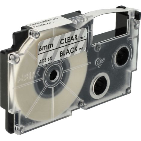 vhbw Label Tape Replacement for Casio XR-6X1, XR-6X for Label Printer 8m x 6 mm, Black on Transparent (1/4)
