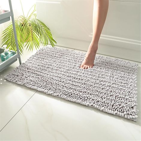 Rutschfeste Badematte, Chenille-Badematte, waschbar, geeignet für Dusche und Badewanne (grau, 40 x 60 cm) (1/5)