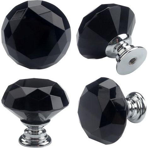 Poignées de porte et de tiroir de luxe en verre cristal noir de 30 mm (4 pièces) (1/4)