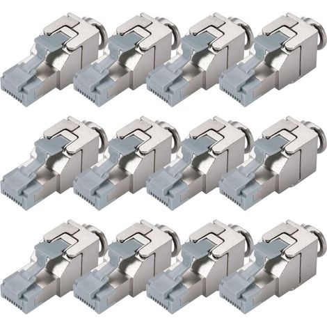Lot de 12 modules Keystone RJ45 CAT7, sans outil et entièrement blindés (STP/FTP) pour 10 Gbit/s à 600 MHz, compatible avec AWG 22-26, compatible PoE, pour panneau de brassage et dos réseau (1/5)