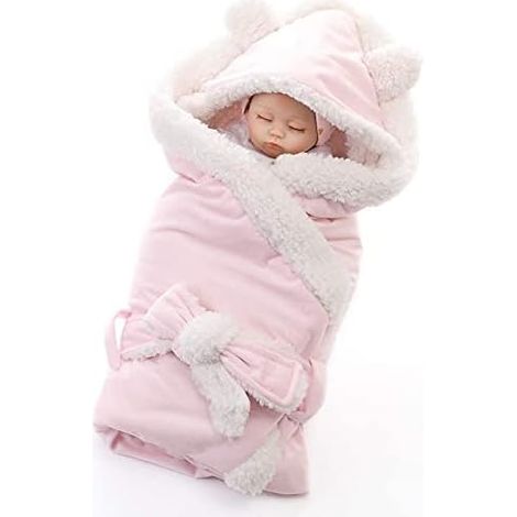 Couverture d'emmaillotage d'hiver pour bébé, gigoteuse en peluche, couverture d'emmaillotage pour nouveau-né, gigoteuse douce et chaude, rose pour poussette (1/5)
