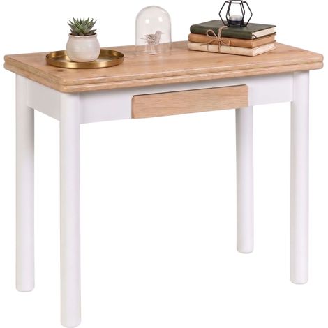 Mesa Cocina Extensible Kitchi Libro 1 Cajón Blanco Mate Roble 80x76x40-80 cm (1/5)