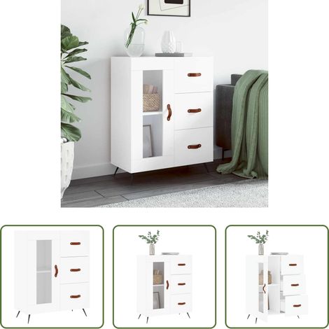 Schrank Weiß - Sideboard Weiß 69,5x34x90 cm Holzwerkstoff (1/5)