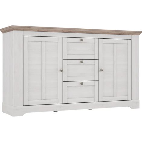 Buffet 160 cm 2 portes 3 tiroirs décor chêne clair blanchi - ANGELE (1/5)