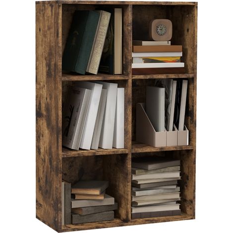 Six-Cube Bookcase - Rustic Brown Wood Effect