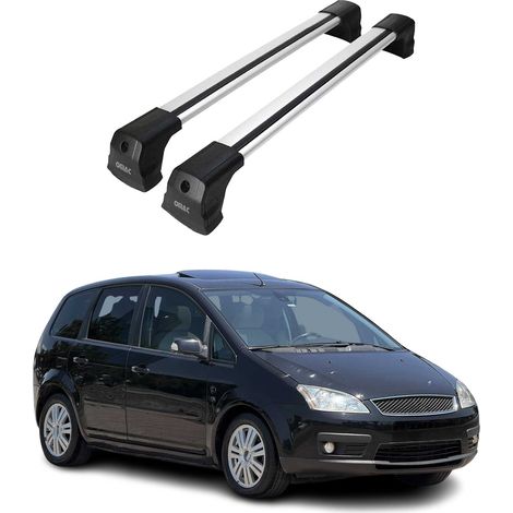 OMAC Barres de toit compatibles avec Ford Focus C-Max I 2004-2010 – 2 barres – Antivol inclus – Aluminium Argent