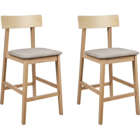 Conjunto 2 sillas bar asiento tapizado gris pardo madera clara Isanti