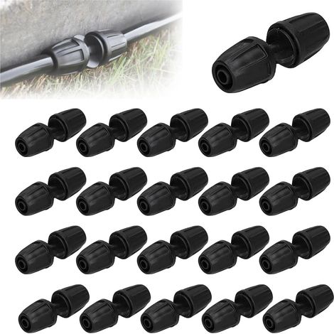 Connecteur de tuyau, 20pcs noir ABS 8/11 connecteur de tuyau droit avec raccords de ligne goutte à goutte pour connecteur de tuyau d'arrosage raccords d'irrigation (1/5)