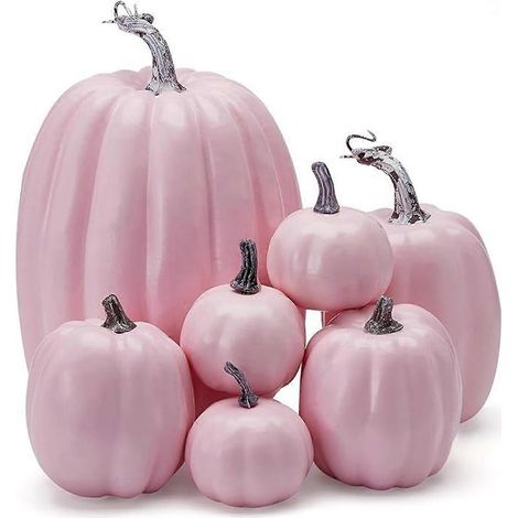 7-teiliges Set rosa Kürbisse in verschiedenen Größen, Herbstkürbisse aus Schaumstoff, Herbstdeko für Thanksgiving und Hochzeiten