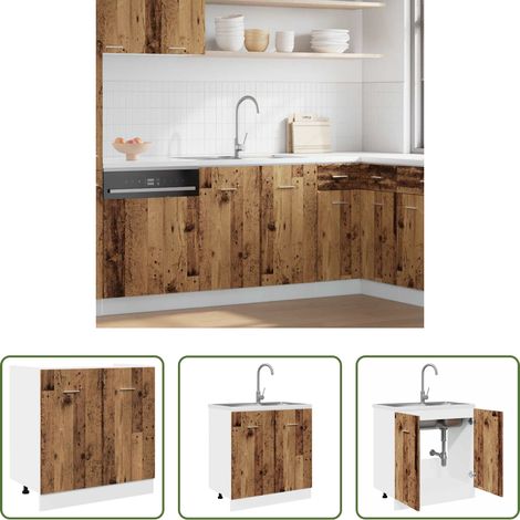 vidaXL Rangement cuisine - Meuble sous-évier "Lyon" Bois ancien 80 x 46 x 81,5 cm Bois d'ingénierie (1/5)