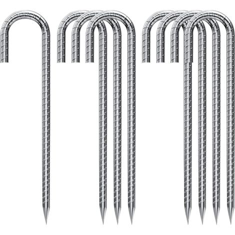Anclajes de suelo Ineasicer (paquete de 8), estacas de acero galvanizado para carpas, estacas de fijación con ganchos en J, anclaje de suelo de acero de 30 cm para cubiertas de trampolines (1/5)