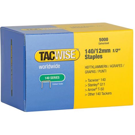 Tacwise 0343 140 Series 12mm Staples Galvanised - 5000 Pack - Type T50 G 140EL