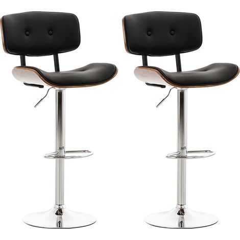 Set di 2 sgabelli da bar sedie da bar imbottite in PVC nero e legno color noce gambe in metallo cromato 100006792