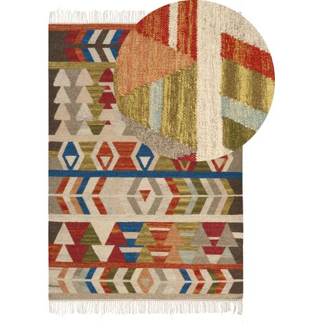 Tappeto di lana multicolore fatto a mano 140 x 150 cm Kilim KAGHSI