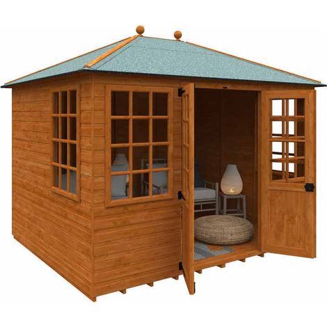 10 x 8 Feet Georgian Pyramid 12mm Shed - Solid Wood/Softwood/Pine - L295 x W235 x H254.5 cm - Burnt Orange