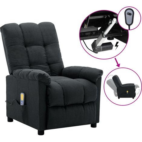 Vidaxl – Fauteuil relax électrique de massage gris foncé – Tissu 100% polyester – Inclinaison électrique – 6 points de massage par vibrations