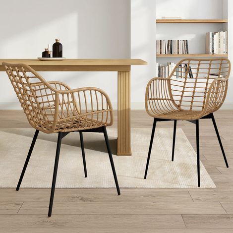 Lote de 2 sillas de comedor SUMMER efecto ratán con patas de metal negro