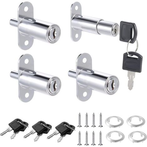 4 Pcs Serrure de classeur Serrure e Placard à Tiroirs Alliage de Zinc Serrure de Meuble à Porte Coulissante Avec 8 Clé pour Vitrines Classeurs Tiroirs Penderies Bureaux Meubles Ø 19 mm (Argent) (1/5)