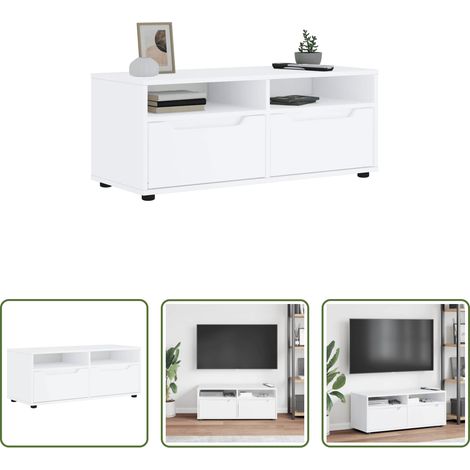 Rangement salon - Meuble TV VISNES blanc 100x40x38 cm bois d'ingénierie (1/5)