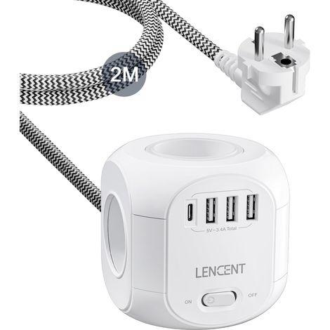 7 en 1 Cube Multiprise, Rallonge Electrique 2M avec Interrupteur Prise Multiple avec 4 Prises 3 USB-A 1 USB-C, Câble Tressé 2M, Protection Surtensions Idéal pour Maison/Bureau/Cuisine (1/5)