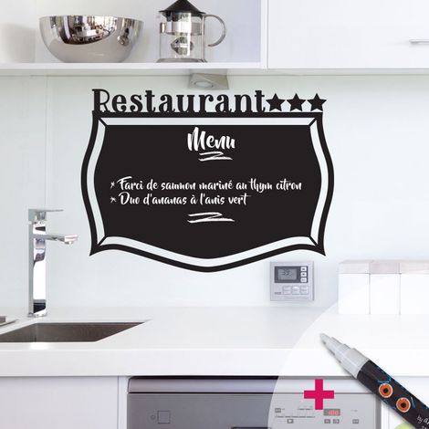 Sticker ardoise tableau noir - stickers muraux adhésif effaçable - RESTAURANT 3 ÉTOILES + CRAIE LIQUIDE BLANCHE - 65x90cm (1/4)
