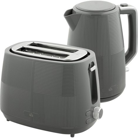 Kettle and Toaster Set, 1.7L 3000W Fast Boil Kettle & 2 Slice Toaster Kitchen Set with 7 Level Browning Controls, Defrost, Reheat, Boil-dry Protection, Grey