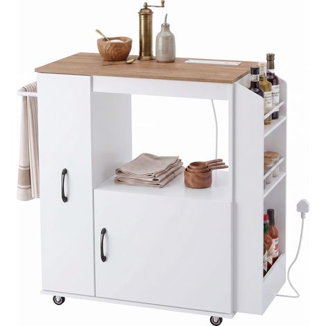 HOMCOM Kitchen Trolley on Wheels, Rolling Kitchen Cart with Power Outlet (1/5)