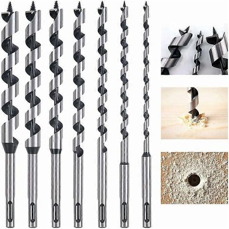 Foret à bois hélicoïdal, jeu de 7 forets SDS-Plus en acier au carbone, avec trous hélicoïdaux, pour le travail du bois. Diamètres disponibles : 6 mm, 8 mm, 10 mm et 12 mm. (1/5)