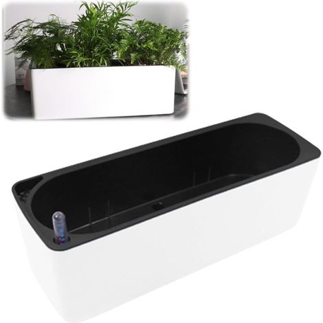40 x 13 cm - Blanc Pot de fleurs rectangulaire en plastique avec indicateur d'eau - Auto-arrosage - Réservoir d'eau - Pot de fleurs de jardin - Pot de bonsaï pour balcon, rebord de fenêtre (1/5)