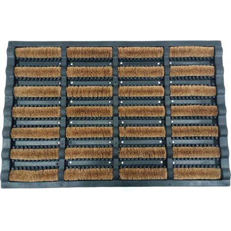 Paillasson Relaxdays avec brosses, 60 x 40 cm, caoutchouc et coco, antidérapant, intérieur et extérieur, noir/nature