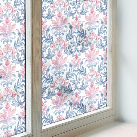 Film pour Vitre Intimité 200x100 Adhésif Décoratif Protection Collés sur le Verre Vitrail pour Chambre Cuisine Salle de Bain symétrie florale (1/5)
