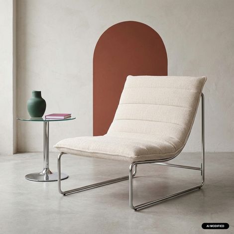 sweeek - Fauteuil relax tissu chenille armature chromée beige - Silver (1/5)