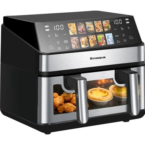 Doppelkammer-Heißluftfritteuse mit Fenster, Touchscreen, 10 Programme, max. 200 °C (1/5)
