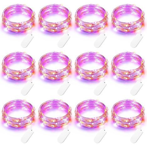 Halloween Decoration String Lights Orange + Purple [Pack of 12], 2M 20 LED Copper Wire Battery Operated Waterproof String Lights Ambient Lighting for Autumn Thanksgiving Evening Bedroom Garden Party (1/5)