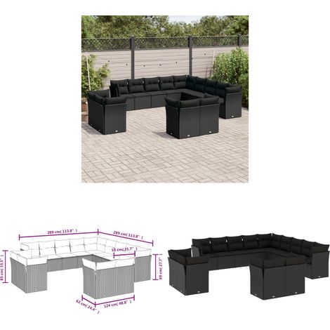 13-tlg. Garten-Sofagarnitur mit Kissen Schwarz Poly Rattan - Gartensorganisation - Outdoor Möbel - Gartenlounge - Lounge Set - Esstischset - Home & Living (1/3)