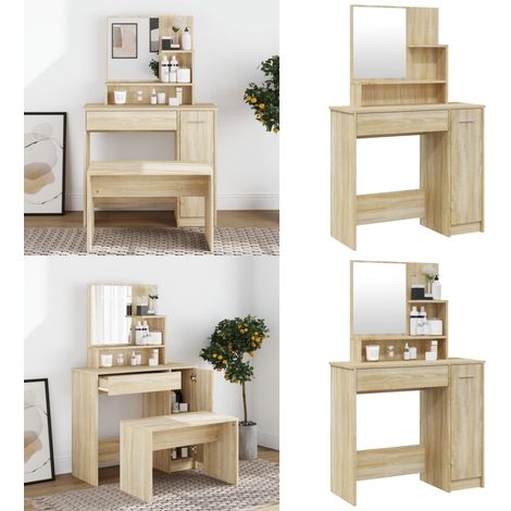 Schminktisch mit Spiegel Sonoma-Eiche 86,5x35x136 cm - Schminktisch - Kosmetikschrank - Badezimmermöbel - Spiegelkommode - Makeup Tisch - Home & Living (1/5)