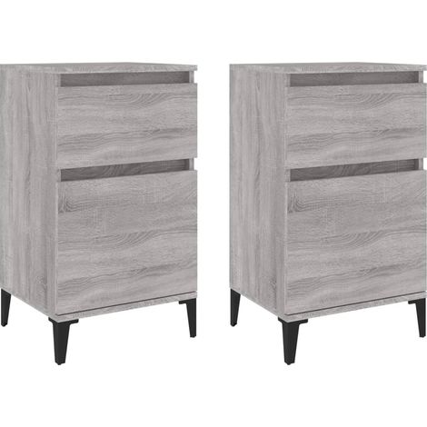 Juego de 2 mesitas de noche con cajón y compartimento con puerta 40 x 35 x 70 cm madera de ingeniería y metal gris DEC035710 (1/5)