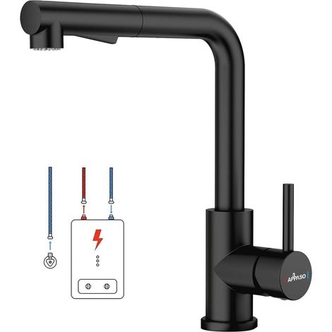 Niederdruck Armatur Küche Schwarz - 3 Anschlüsse - Ausziehbar - 2 Strahlarten (1/5)