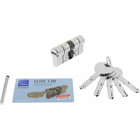 Cylindre double varié T70 débrayable - 30 x 60 mm - 5 clés - Laiton nickelé - TESA - T75D3060N (1/2)