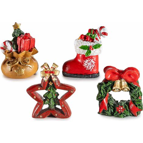 Decorazioni di Natale in resina da appoggiare con dettagli dorati, set da 12 pezzi