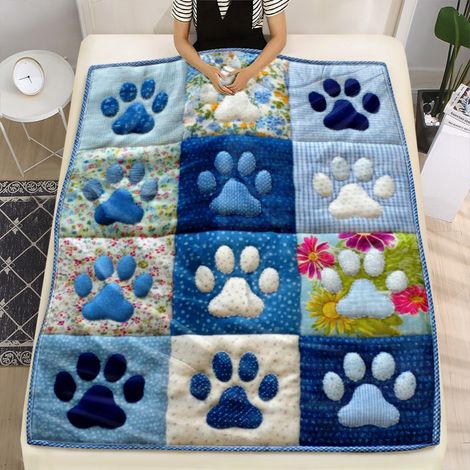 Couverture à motifs de pattes (1 pièce) - Flanelle douce, jeté confortable pour toutes les saisons, motif pattes et os, multicolore, canapé pour chien - 150 x 200 cm (1/5)