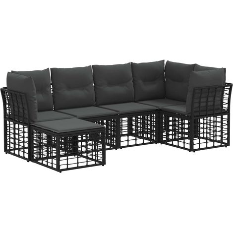 Conjunto de sofás de exterior con cojín 6 pcs Negro Poliéster