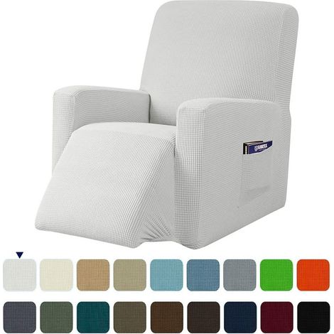Housse fauteuil relaxant 1 pièce, tissu extensible texturé à carreaux, avec poches latérales, revêtement antidérapant pour canapé, couvre-siège élastique, taille unique, gris anthracite. (1/3)