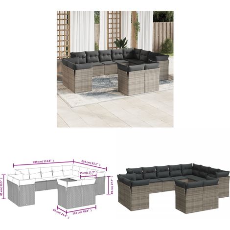Salon de jardin avec coussins 12 pcs gris résine tressée - Ensemble Salon De Jardin - Mobilier De Jardin - Salon Extérieur - Canapé Jardin - Résine Tressée - Home & Living (1/3)
