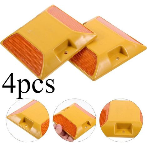 Lot de 4 réflecteurs carrés pour allées, servant à délimiter les routes, autoroutes, garages, dos d'âne et trottoirs, couleur jaune (1/5)